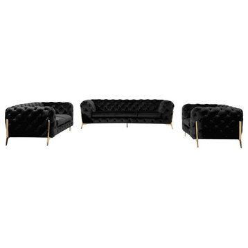 Jack Modern Black Velvet Sofa Set
