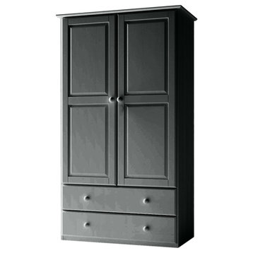 Traditional Solid Wood Wardrobe Armoire, Iron Ore