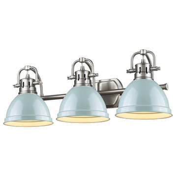 Duncan 3 Light Bath Vanity in Pewter with Seafoam Shades
