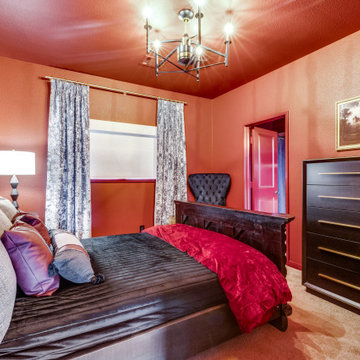 Bold Southwestern Bedroom with Carved Wood Bed