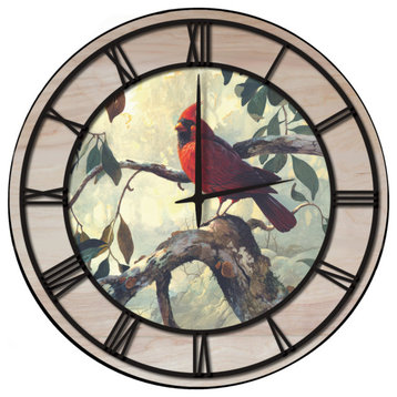 Wall Clock With Wood Accent, Sunrise at Narrows Creek, Black Numbers 24"x24"