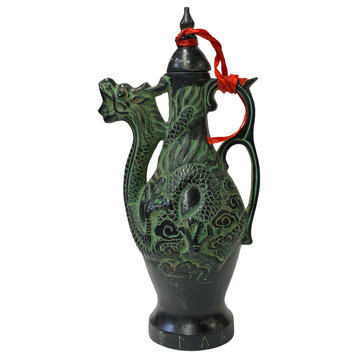 Chinese Green Black Ancient Dragon Wine Jar Shape Display Hws1471