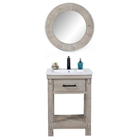 Rustic Solid Fir Single Sink Bathroom Vanity With Ceramic Top