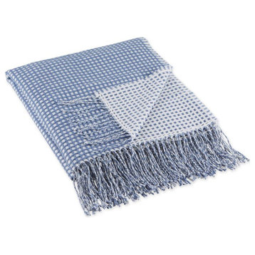 DII 60x50" Modern Plastic Waffle Knit Throw with Fringe in Blue/White