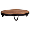 Rustic Wood Iron Footed Platter Pedestal Stand, 16" Round Vintage Style Classic