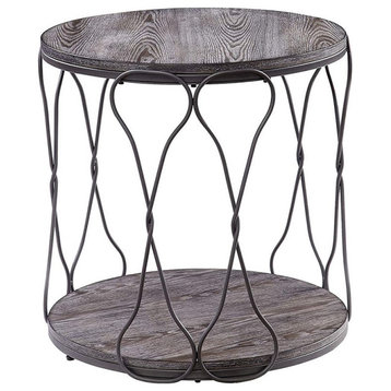 Style Metal and Solid Wood End Table with Open Shelf, Gray