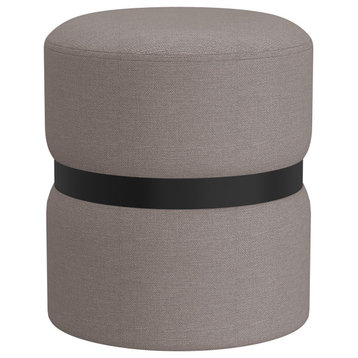 Contemporary Fabric and Metal Round Ottoman, Charcoal and Black