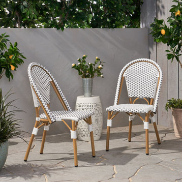 Baylor Outdoor French Bistro Chair, Set of 2, Gray/White/Bamboo Print Finish