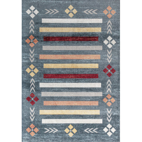 Delmont Blue Harmony Tribal Bohemian Blue Area Rug, 2'6" x 4'