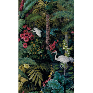 Tropical Paradise Botanical Wallpaper, 57Sq.ft, Black, Double Roll