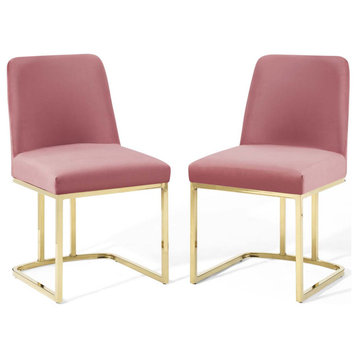 Amplify Sled Base Performance Velvet Dining Chairs Set of 2, Gold Dusty Rose