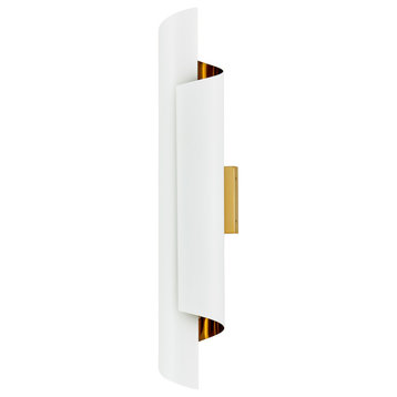 Piaga Two Light Wall Sconce in Matte White and Polished Brass