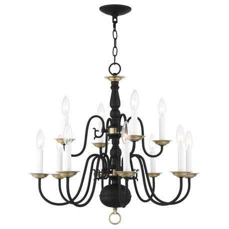 Livex Lighting Williamsburg 12 Light Black, Antique Brass 2-Tier Chandelier