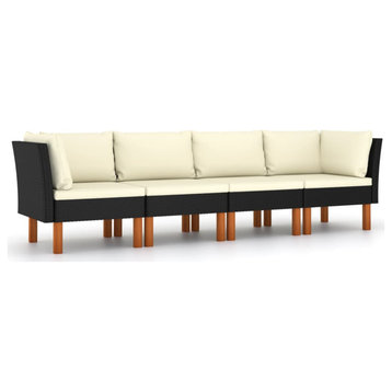 Vidaxl 4-Seater Garden Sofa With Cushions Black Poly Rattan