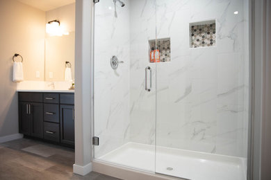 Example of a transitional bathroom design in Portland
