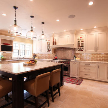 Island Seating for Six with Dark Stained Maple Cabinets
