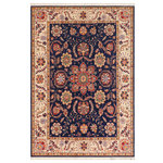 Bareens Designer Rugs - Southwestern Heriz Ziegler Vernon Blue Beige Hand-Knotted Rug - 7'1'' x 10'1'' - Enhance the ambiance of your home with this magnificent Persian-influenced Turkish hand-knotted rug made by skilled artisans capable of creating the most exceptional vegetable dyes and hand-spun wool. This exquisite handmade rug is a one-of-a-kind Peshawar Kafkaz, otherwise identified as Chobi, Chobi Peshawar, Oushak, or Ziegler rug. These handmade rugs are crafted in Pakistan utilizing superior-quality wool imported from Australia, New Zealand, and Korea in two types of weaves: the Persian weave and the Mori weave. This rug is meticulously crafted by hand using the finest natural vegetable dyes extracted from local plants. The artisans use a blend of hand-spun local and fine merino wool, resulting in a rug with a compelling texture, higher lanolin content, and longer staple. The artisans occasionally incorporate natural or artificial silk into the pile to enhance specific motifs. The finished product is an awe-inspiring execution of flawless design and an understated palette that exudes elegance.