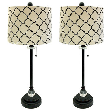 28" Crystal Buffet Lamp With Moroccan Drum Shade, Oil Rubbed Bronze, Set of 2