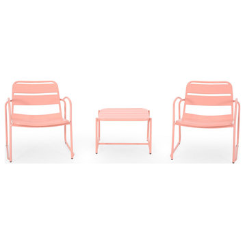 Glass Outdoor Modern 2 Seater Chat Set, Matte Coral