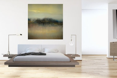 Bedroom - contemporary master light wood floor and brown floor bedroom idea in Charlotte