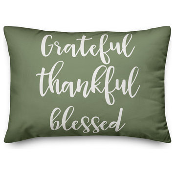 Grateful Thankful Blessed Lumbar Pillow, Green, 14"x20"
