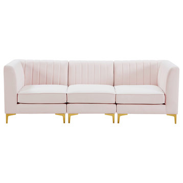 Alina Velvet Upholstered 3-Piece Modular Sectional, Pink