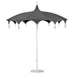 California Umbrella - 8.5' Sunbrella Playa Patio Umbrella With Tassels, Charcoal - Sweeping curves highlight the chic canopy of the Playa umbrella, immediately identifying this piece as the refined centerpiece of your patio to earn praise and admiration from all who see it. Beautiful tassels mark where one elegant arch ends and another begins, enhancing the stylish appearance of this umbrella while further accentuating the discerning style that defines both your personality and your sophisticated outdoor space.