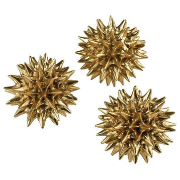 Gold Spikey Urchin Decorative Orb Accessory Set of 2 made of Composite Size - 5