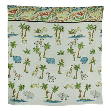Blue Safari Hippo Rainbow Zebra Striped Fabric Shower Curtain 70 X 72 Inch