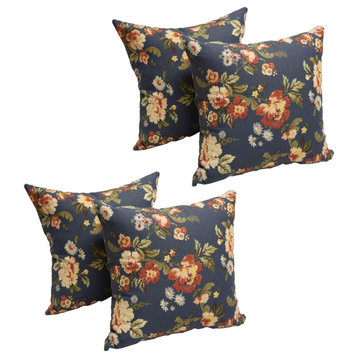 17" Jacquard Throw Pillows With Inserts, Set of 4, Royal Bloom