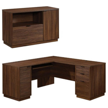 Home Square 2-Piece Set with Computer Desk & Storage Credenza in Spiced Mahogany