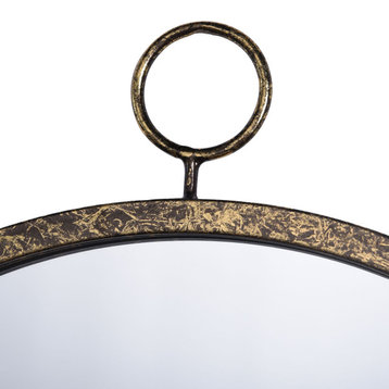 Haile Mirror Round Antique Gold Finish On Iron Frame Plain Glass Beveled Mirror