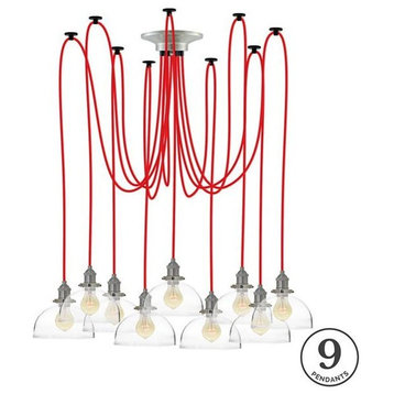 Midcentury Modern Red Swag Chandelier With Glass Shades