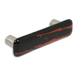 CKP - Art Glass Pull, Red & Black Confetti, Dull Brushed Nickel Base - Cabinet And Drawer Handle Pulls