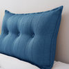 Button Tufted Body Positioning Pillow Headboard Alternative Linen Blend Blue, 39x20x3 Inches