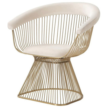 Nellie Modern Beige Velvet and Gold Dining Chair, Set of 2