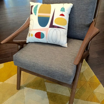 Have fun with color | Mid Century Modern arm chair + mod pillow + yellow facets