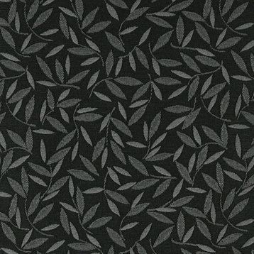 Black And Grey Floral Leaf Contract Grade Upholstery Fabric By The Yard