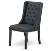 Set of 2 Dining Chair, Linen Padded Seat With Button Tufted Back, Brushed Black