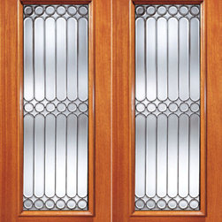 Symmetrical Design Beveled Glass Exterior Double Door, Full lite - Front Doors