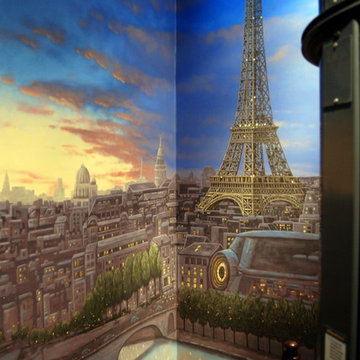 Paris Panorama 360 degree Mural hand painted throughout a 17 foot stairway