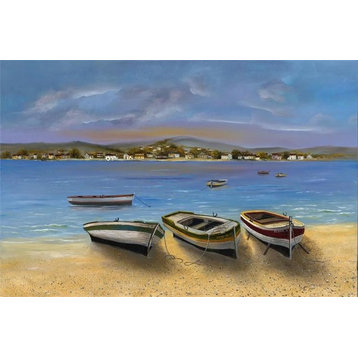 "Beached Boats" Canvas Painting by H. Hargrove, 36"x24"
