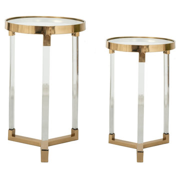 Benzara BM285128 Accent Tables, Acrylic Clear Legs, Glass Top, 2-Piece Set, Gold
