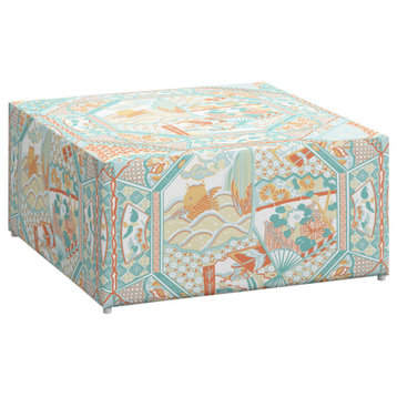 Red from Scalamandre by Cloth & Company Ludlow Ottoman, Koi Fish Teal Multi