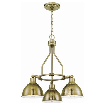 Timarron 3-Light Down Chandelier, Legacy Brass With Hammered Metal