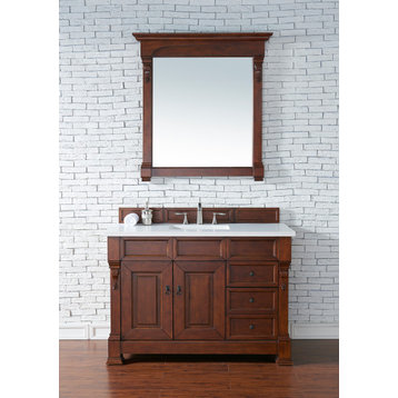 Brookfield 48" Single Vanity, Warm Cherry w/ 3 CM Arctic Fall Solid Surface Top
