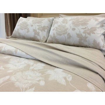 Yue Home Textile Yarn-Dyed Linen Cotton Duvet Cover Set, Lily, Dune, Queen