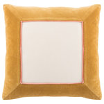 Jaipur Living - Jaipur Living Hendrix Border Down Throw Pillow, Gold, Poly Fill - The Emerson pillow collection features an assortment of clean-lined, coordinating accents crafted of luxe cotton velvet. The Hendrix pillow boasts a border design and piped edge detailing in a gold and deep coral color scheme.
