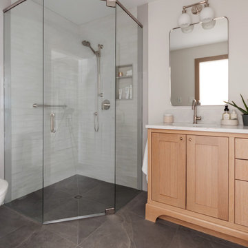 White Oak Vanity with Shower | The Wooded Retreat