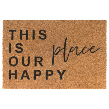 Black Machine Tufted This is our Happy Place Doormat, 24" x 36"